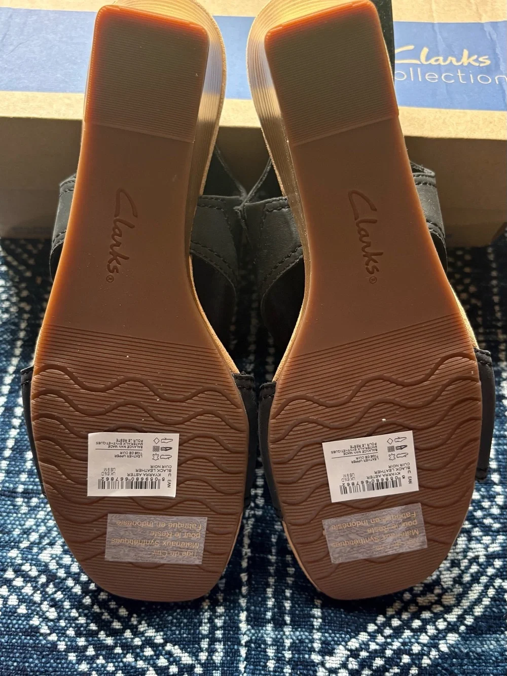 NIB Clarks Kyarra Aster Black Leather Wedge Sandals Size 9 Comfort